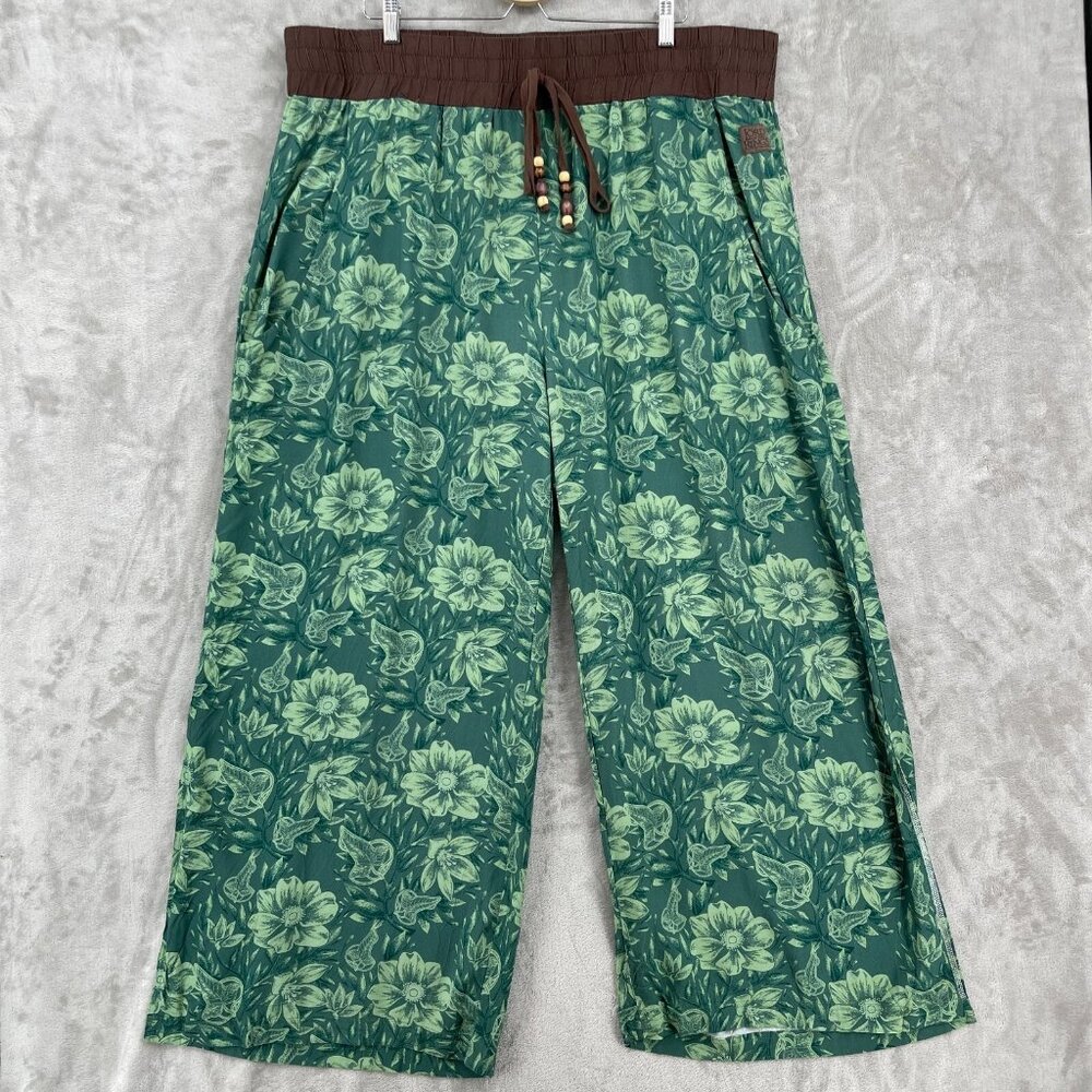 Lord of the Rings Wide Leg Green Leaf Print Pull On Split Leg Pants